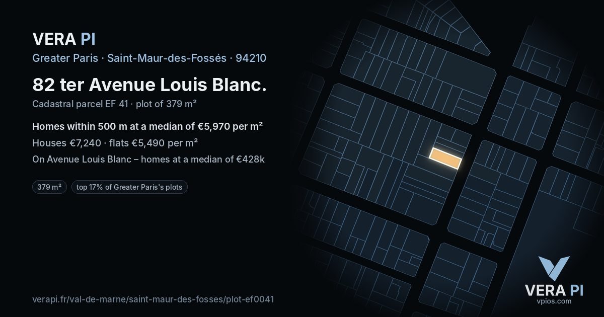82 ter Avenue Louis Blanc, Saint-Maur-des-Fossés at night – the plot lit, the parcels around coloured by the prices near them