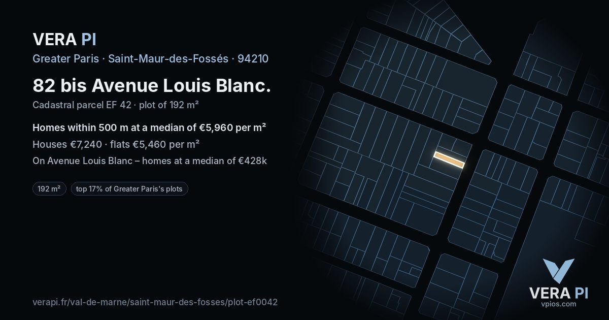 82 bis Avenue Louis Blanc, Saint-Maur-des-Fossés at night – the plot lit, the parcels around coloured by the prices near them