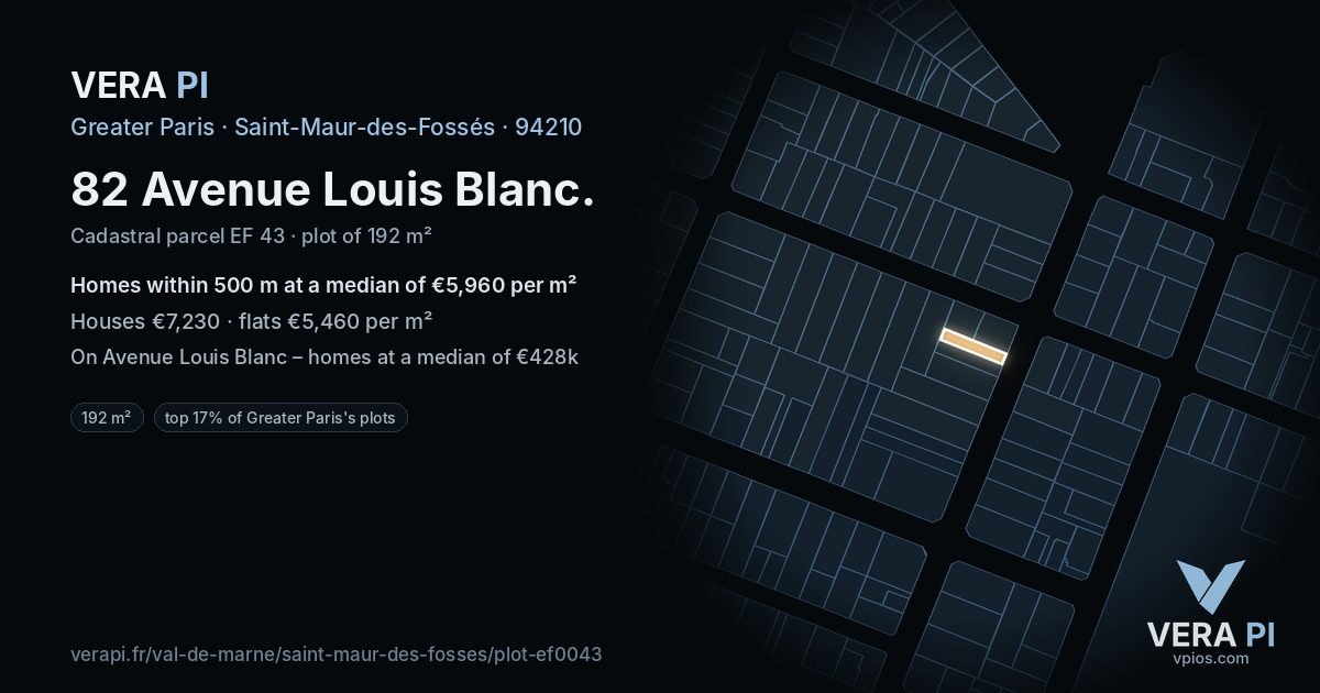 82 Avenue Louis Blanc, Saint-Maur-des-Fossés at night – the plot lit, the parcels around coloured by the prices near them