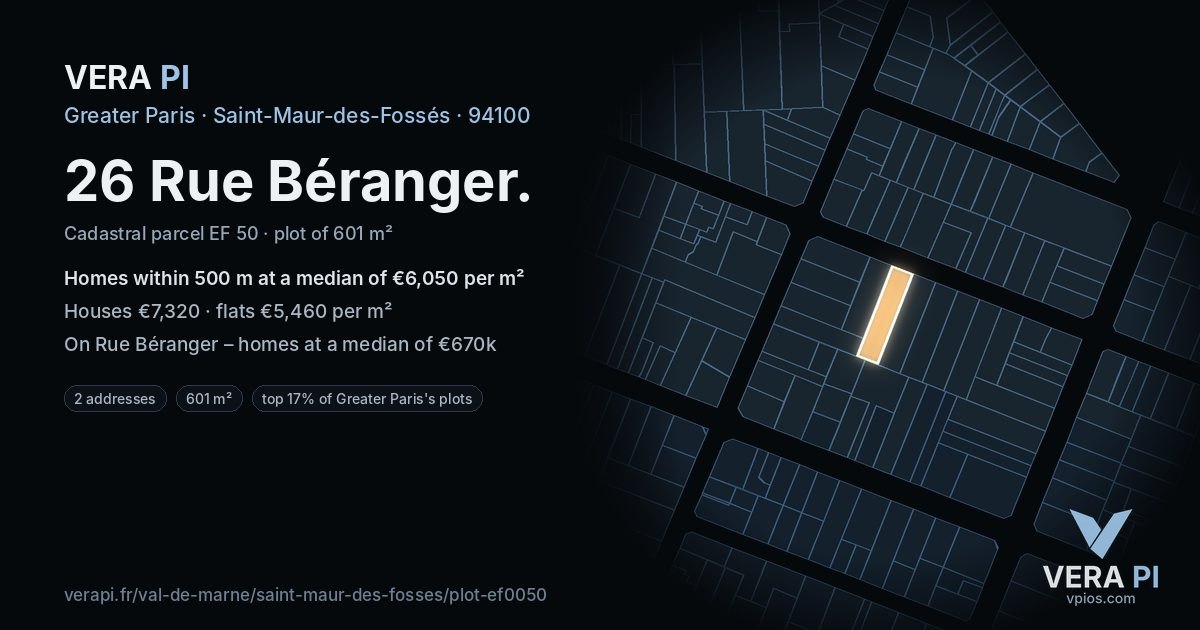 26 Rue Béranger, Saint-Maur-des-Fossés at night – the plot lit, the parcels around coloured by the prices near them