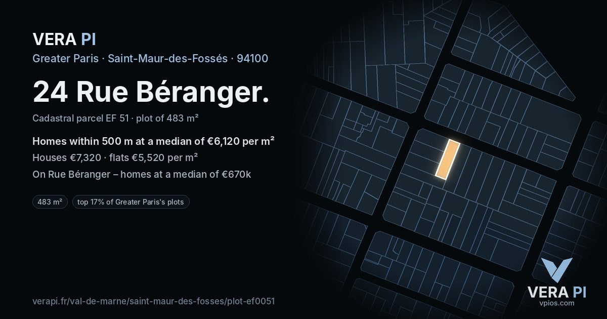 24 Rue Béranger, Saint-Maur-des-Fossés at night – the plot lit, the parcels around coloured by the prices near them
