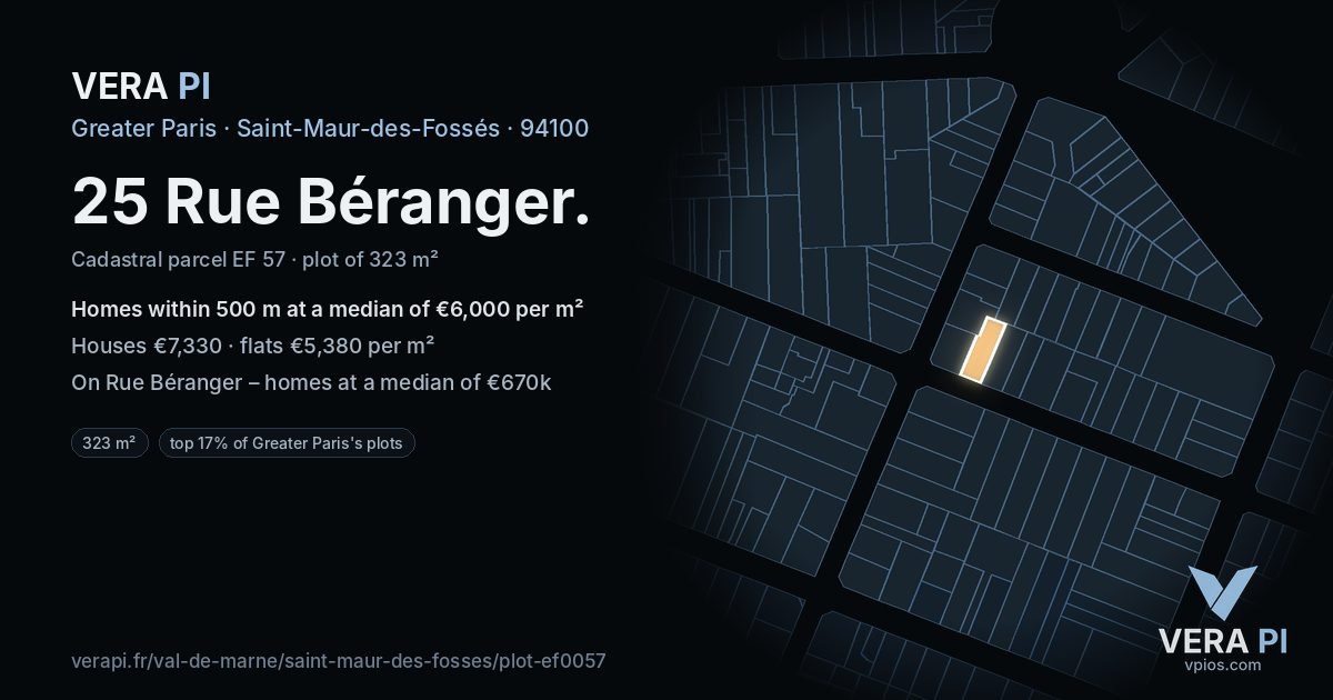 25 Rue Béranger, Saint-Maur-des-Fossés at night – the plot lit, the parcels around coloured by the prices near them