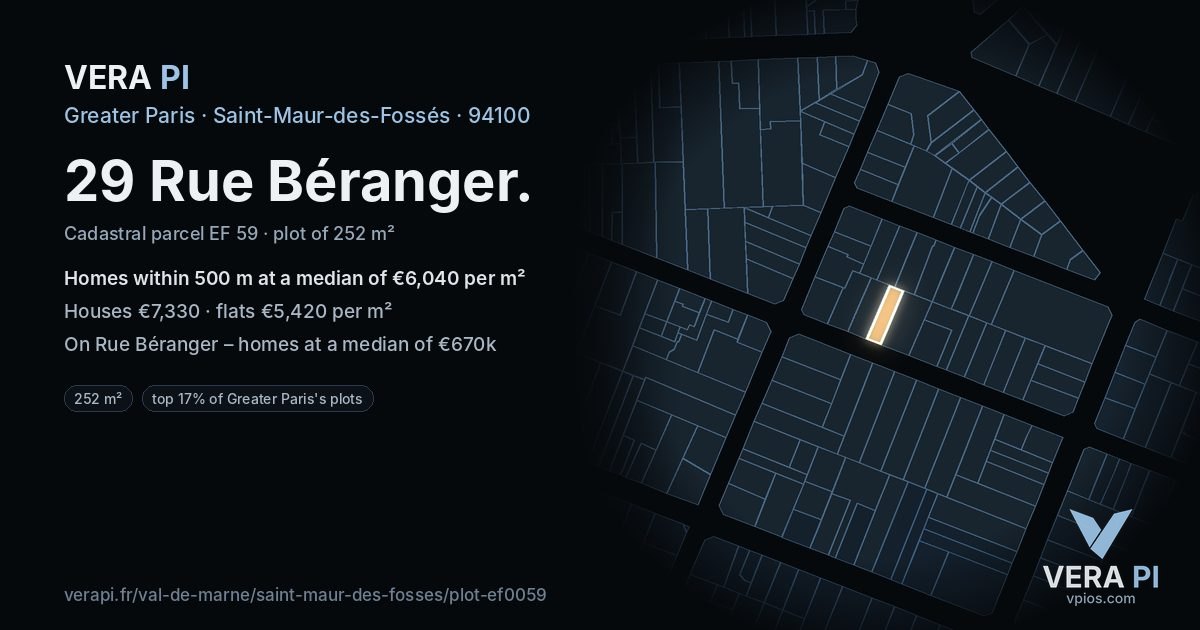 29 Rue Béranger, Saint-Maur-des-Fossés at night – the plot lit, the parcels around coloured by the prices near them