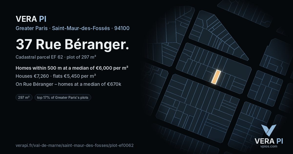 37 Rue Béranger, Saint-Maur-des-Fossés at night – the plot lit, the parcels around coloured by the prices near them