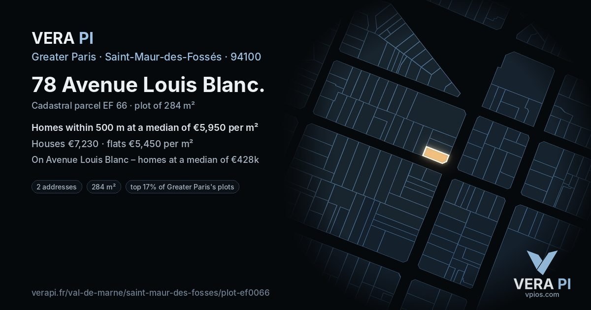 78 Avenue Louis Blanc, Saint-Maur-des-Fossés at night – the plot lit, the parcels around coloured by the prices near them