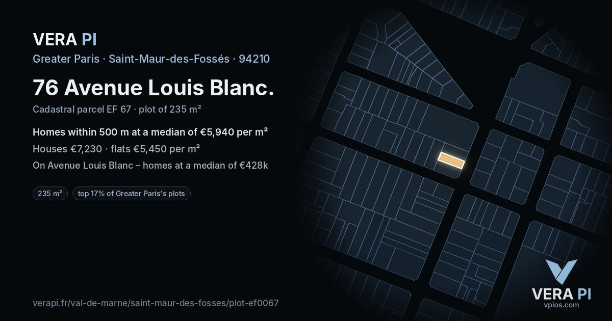 76 Avenue Louis Blanc, Saint-Maur-des-Fossés at night – the plot lit, the parcels around coloured by the prices near them