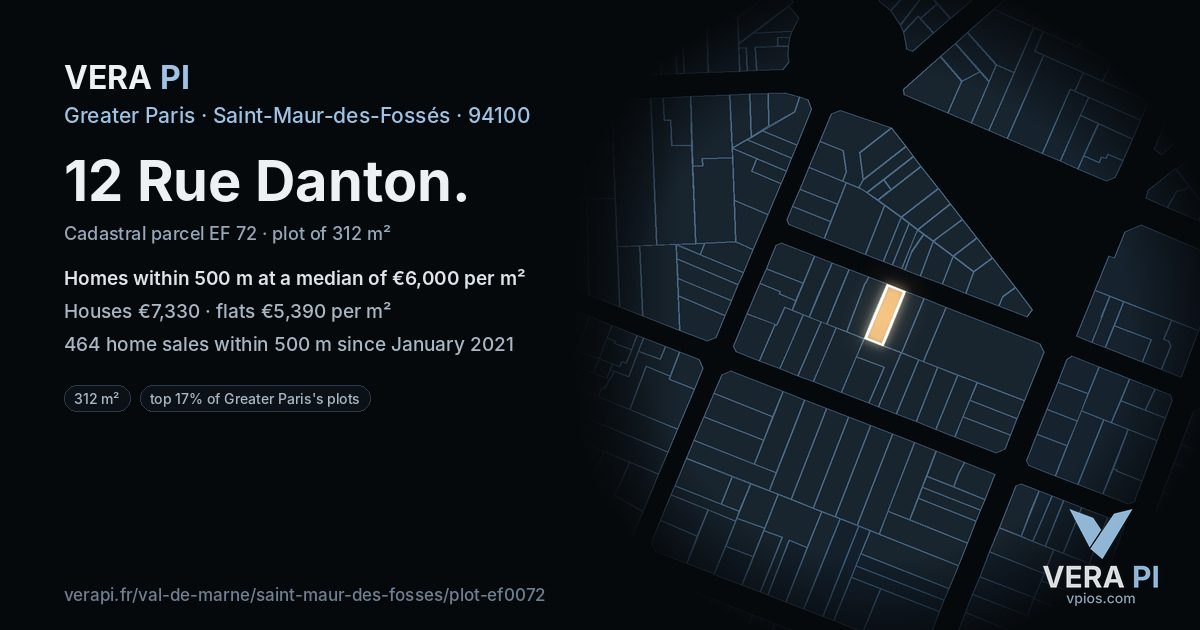 12 Rue Danton, Saint-Maur-des-Fossés at night – the plot lit, the parcels around coloured by the prices near them