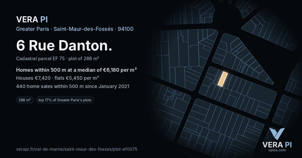 6 Rue Danton, Saint-Maur-des-Fossés at night – the plot lit, the parcels around coloured by the prices near them