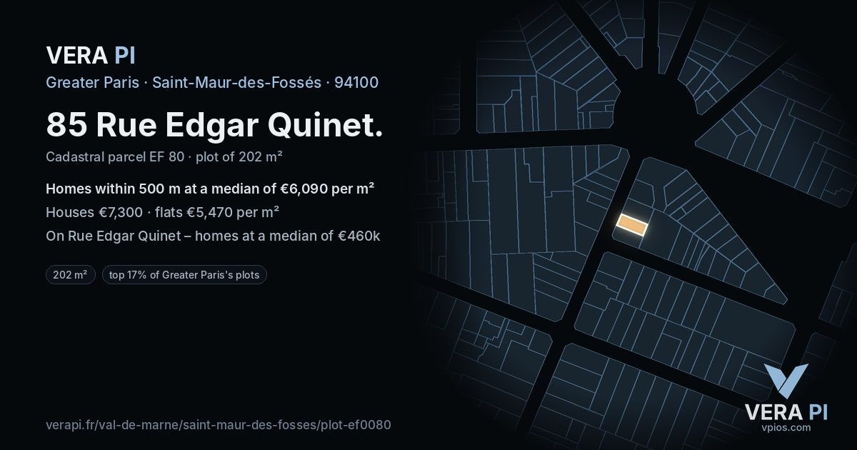 85 Rue Edgar Quinet, Saint-Maur-des-Fossés at night – the plot lit, the parcels around coloured by the prices near them