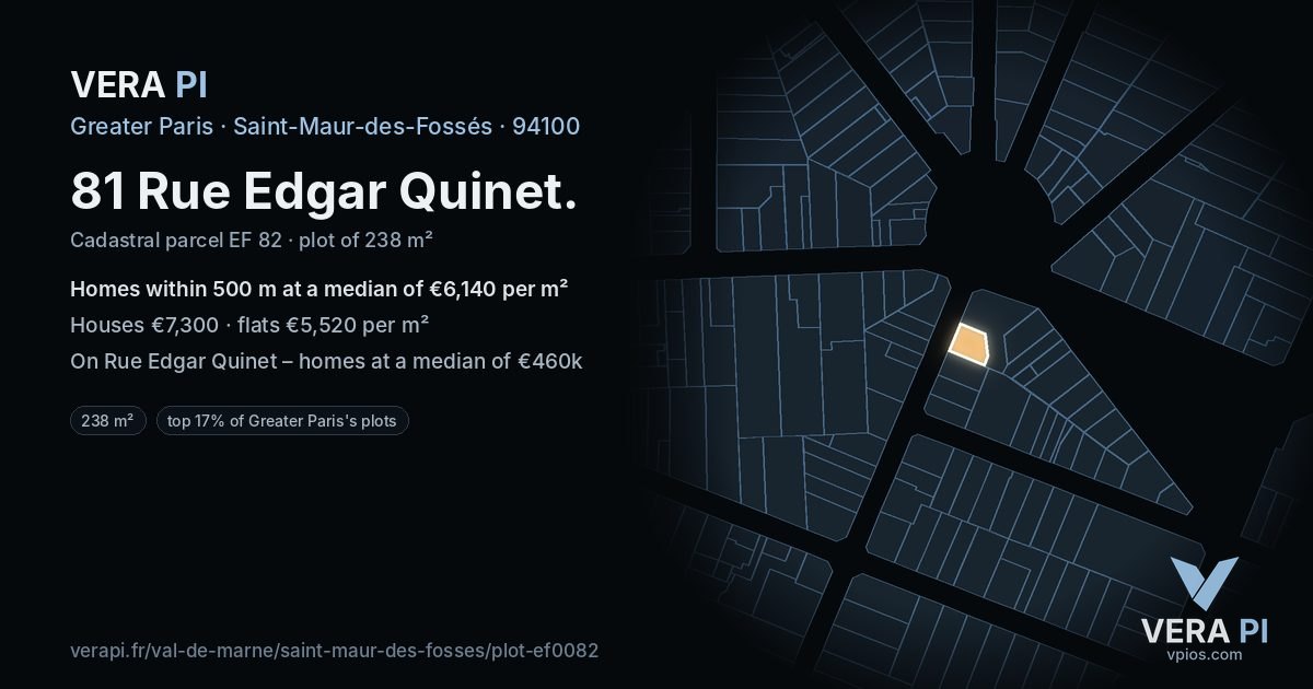 81 Rue Edgar Quinet, Saint-Maur-des-Fossés at night – the plot lit, the parcels around coloured by the prices near them