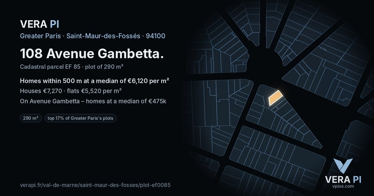 108 Avenue Gambetta, Saint-Maur-des-Fossés at night – the plot lit, the parcels around coloured by the prices near them
