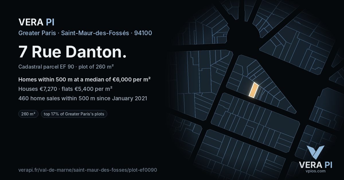 7 Rue Danton, Saint-Maur-des-Fossés at night – the plot lit, the parcels around coloured by the prices near them