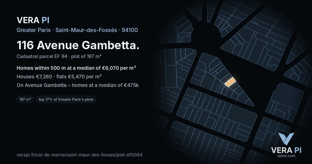 116 Avenue Gambetta, Saint-Maur-des-Fossés at night – the plot lit, the parcels around coloured by the prices near them