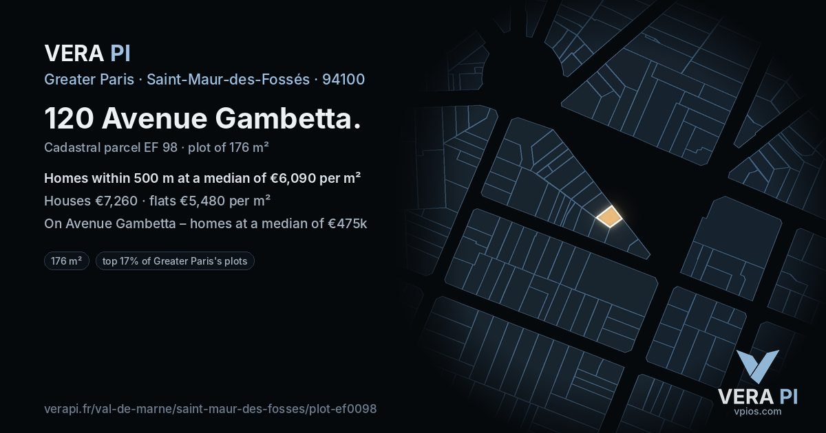 120 Avenue Gambetta, Saint-Maur-des-Fossés at night – the plot lit, the parcels around coloured by the prices near them