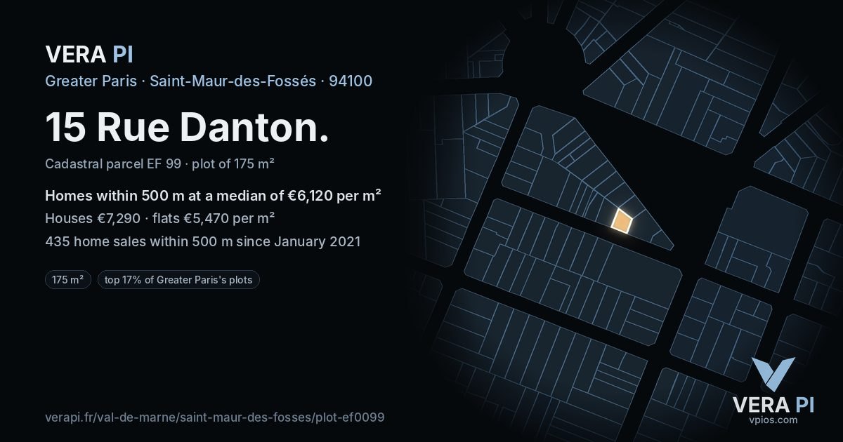15 Rue Danton, Saint-Maur-des-Fossés at night – the plot lit, the parcels around coloured by the prices near them