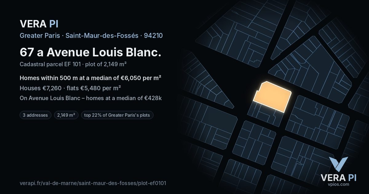 67 a Avenue Louis Blanc, Saint-Maur-des-Fossés at night – the plot lit, the parcels around coloured by the prices near them