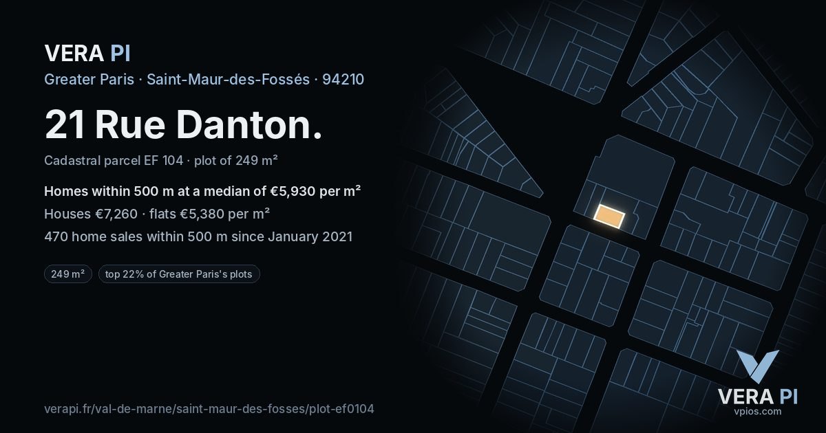 21 Rue Danton, Saint-Maur-des-Fossés at night – the plot lit, the parcels around coloured by the prices near them