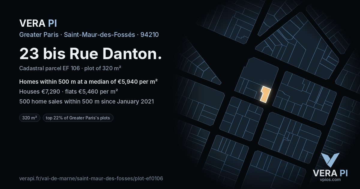 23 bis Rue Danton, Saint-Maur-des-Fossés at night – the plot lit, the parcels around coloured by the prices near them