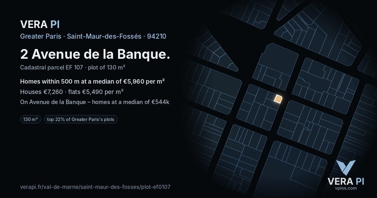2 Avenue de la Banque, Saint-Maur-des-Fossés at night – the plot lit, the parcels around coloured by the prices near them