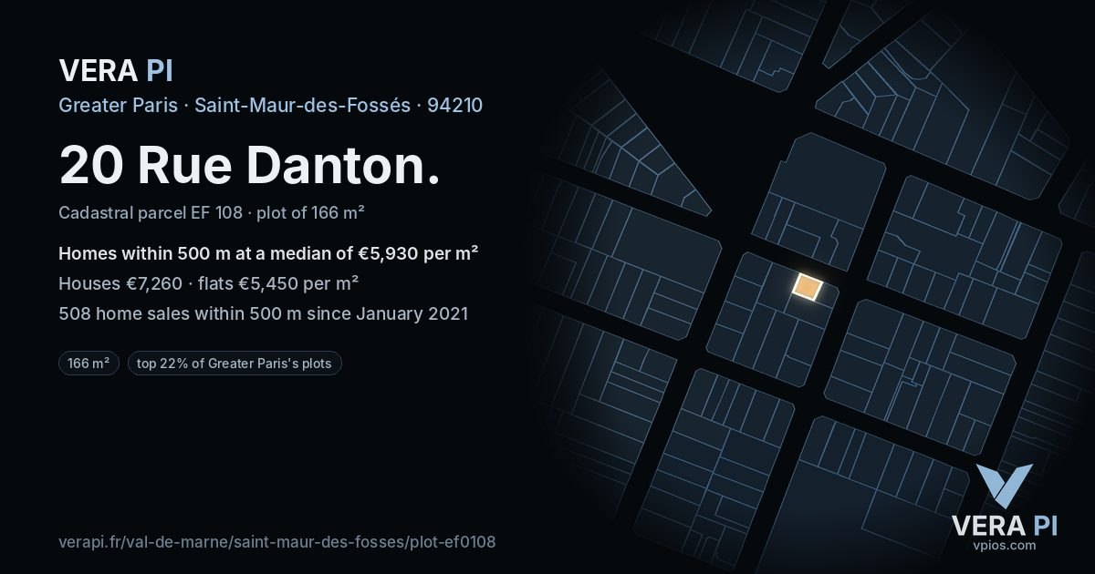 20 Rue Danton, Saint-Maur-des-Fossés at night – the plot lit, the parcels around coloured by the prices near them
