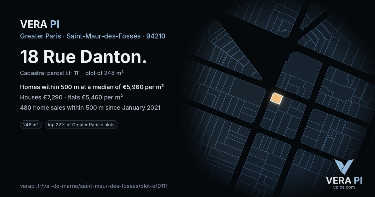 18 Rue Danton, Saint-Maur-des-Fossés at night – the plot lit, the parcels around coloured by the prices near them