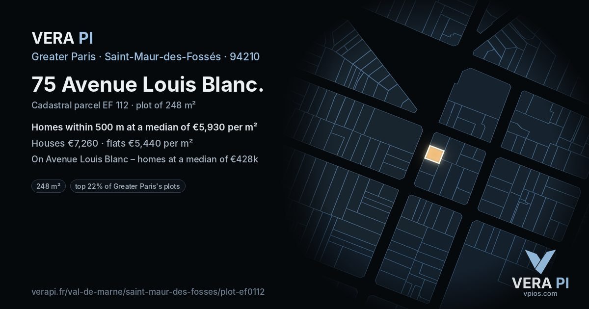 75 Avenue Louis Blanc, Saint-Maur-des-Fossés at night – the plot lit, the parcels around coloured by the prices near them