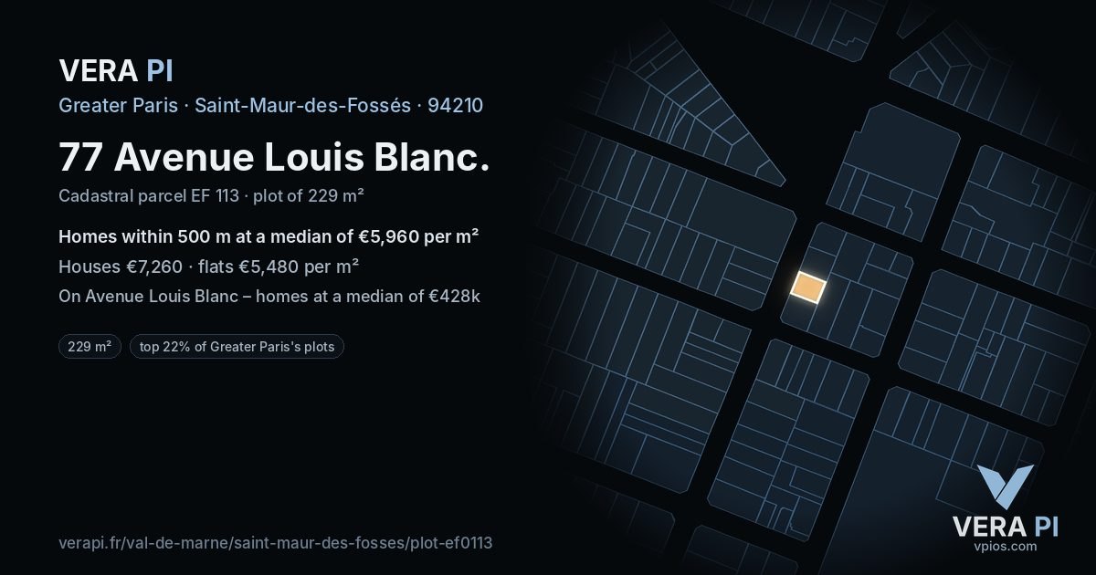 77 Avenue Louis Blanc, Saint-Maur-des-Fossés at night – the plot lit, the parcels around coloured by the prices near them