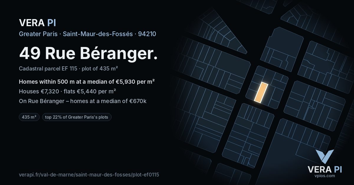 49 Rue Béranger, Saint-Maur-des-Fossés at night – the plot lit, the parcels around coloured by the prices near them