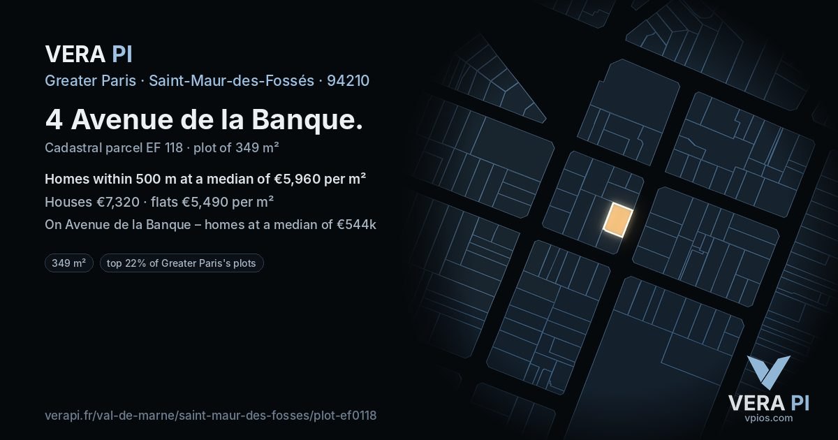 4 Avenue de la Banque, Saint-Maur-des-Fossés at night – the plot lit, the parcels around coloured by the prices near them