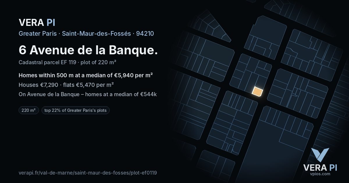 6 Avenue de la Banque, Saint-Maur-des-Fossés at night – the plot lit, the parcels around coloured by the prices near them