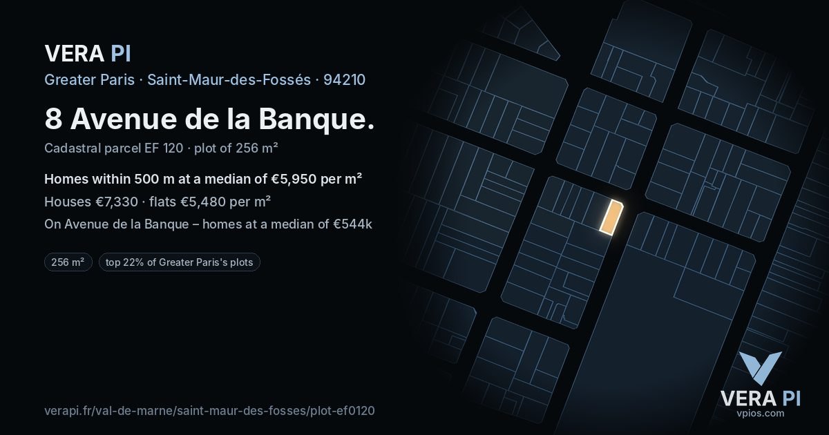 8 Avenue de la Banque, Saint-Maur-des-Fossés at night – the plot lit, the parcels around coloured by the prices near them
