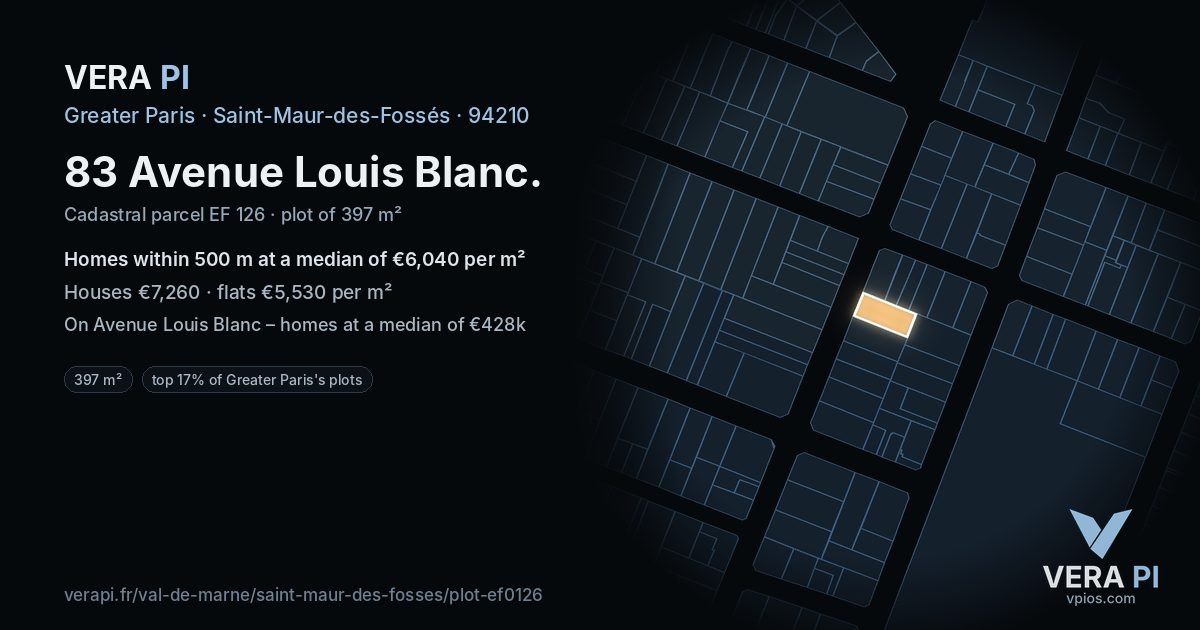 83 Avenue Louis Blanc, Saint-Maur-des-Fossés at night – the plot lit, the parcels around coloured by the prices near them