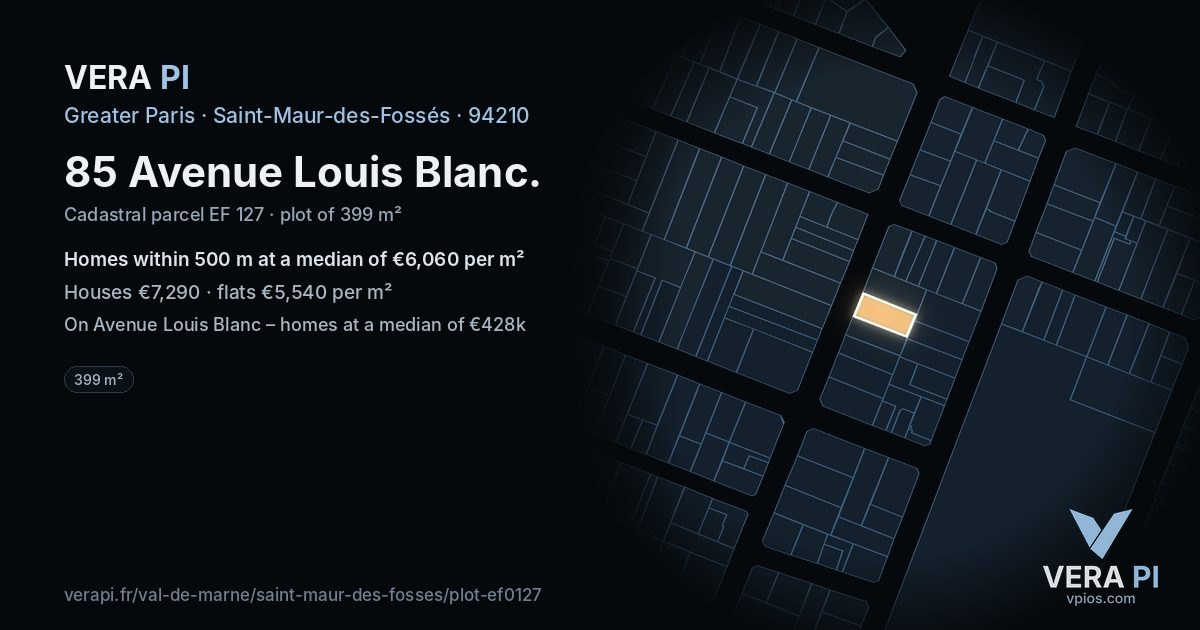 85 Avenue Louis Blanc, Saint-Maur-des-Fossés at night – the plot lit, the parcels around coloured by the prices near them