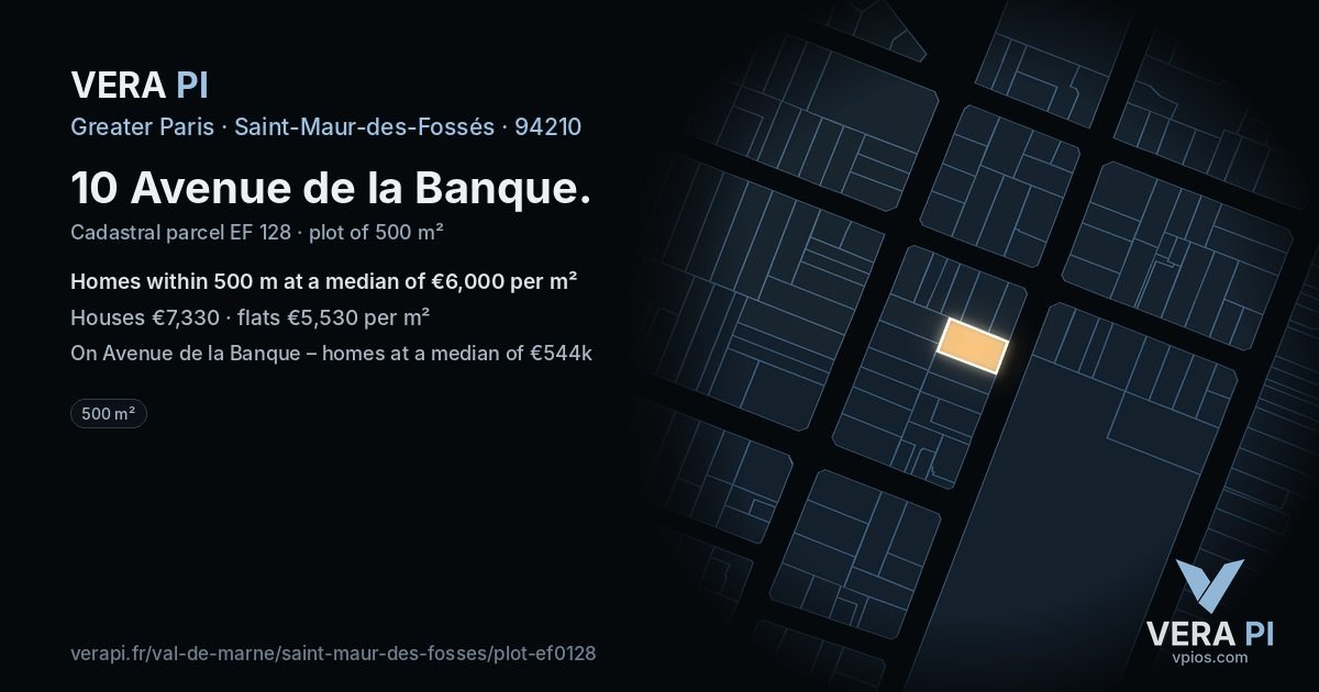 10 Avenue de la Banque, Saint-Maur-des-Fossés at night – the plot lit, the parcels around coloured by the prices near them