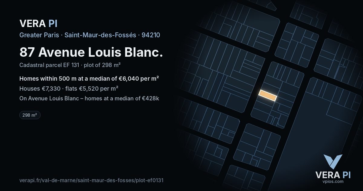 87 Avenue Louis Blanc, Saint-Maur-des-Fossés at night – the plot lit, the parcels around coloured by the prices near them