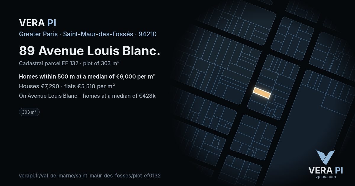 89 Avenue Louis Blanc, Saint-Maur-des-Fossés at night – the plot lit, the parcels around coloured by the prices near them