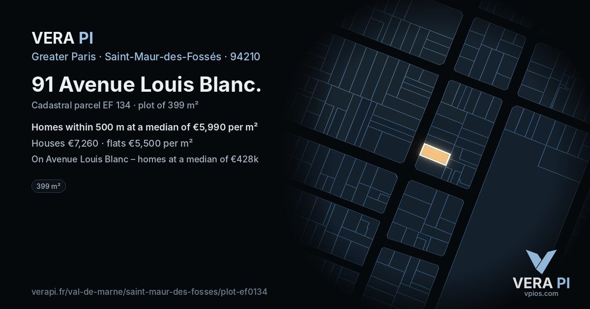 91 Avenue Louis Blanc, Saint-Maur-des-Fossés at night – the plot lit, the parcels around coloured by the prices near them