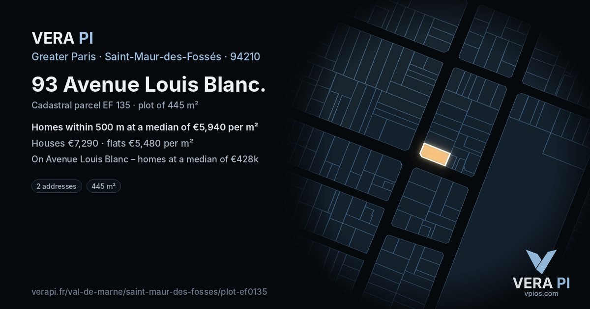 93 Avenue Louis Blanc, Saint-Maur-des-Fossés at night – the plot lit, the parcels around coloured by the prices near them