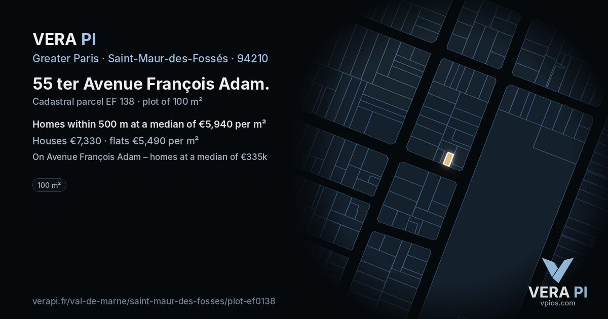 55 ter Avenue François Adam, Saint-Maur-des-Fossés at night – the plot lit, the parcels around coloured by the prices near them