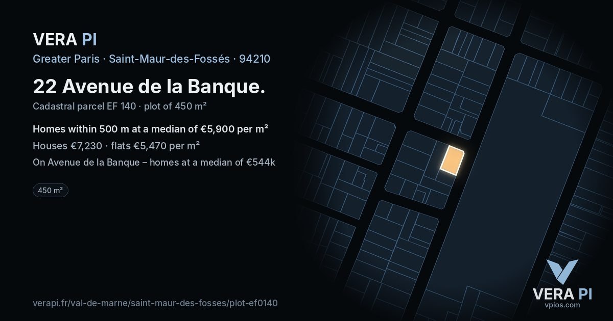 22 Avenue de la Banque, Saint-Maur-des-Fossés at night – the plot lit, the parcels around coloured by the prices near them