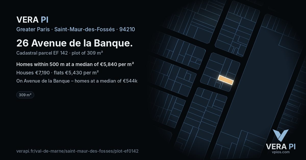 26 Avenue de la Banque, Saint-Maur-des-Fossés at night – the plot lit, the parcels around coloured by the prices near them