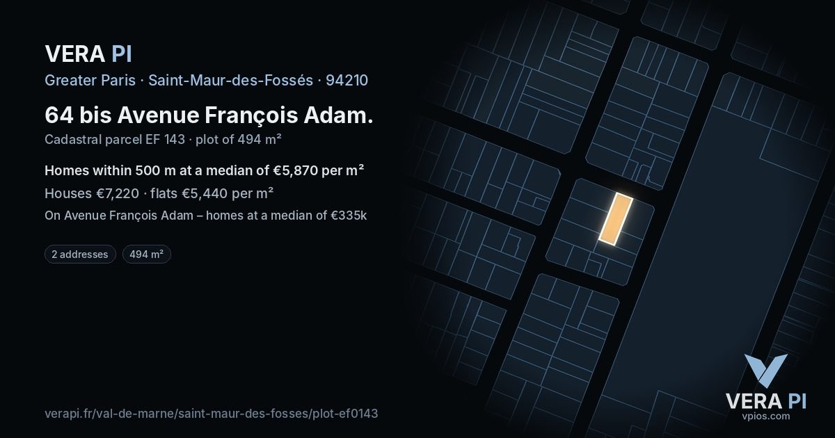 64 bis Avenue François Adam, Saint-Maur-des-Fossés at night – the plot lit, the parcels around coloured by the prices near them