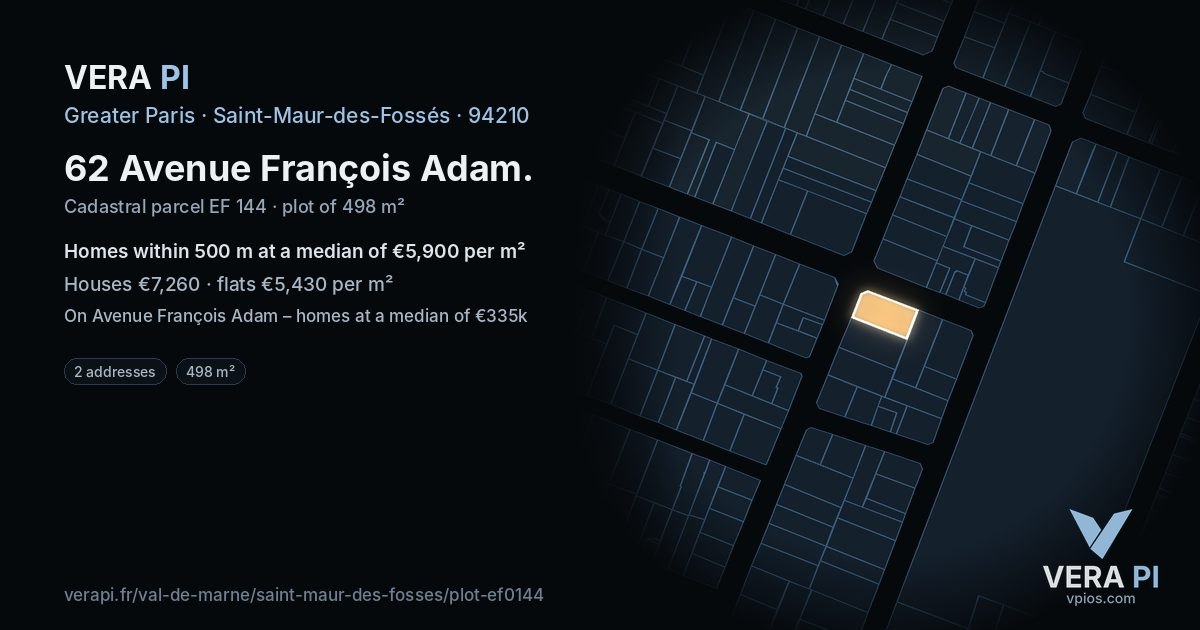 62 Avenue François Adam, Saint-Maur-des-Fossés at night – the plot lit, the parcels around coloured by the prices near them
