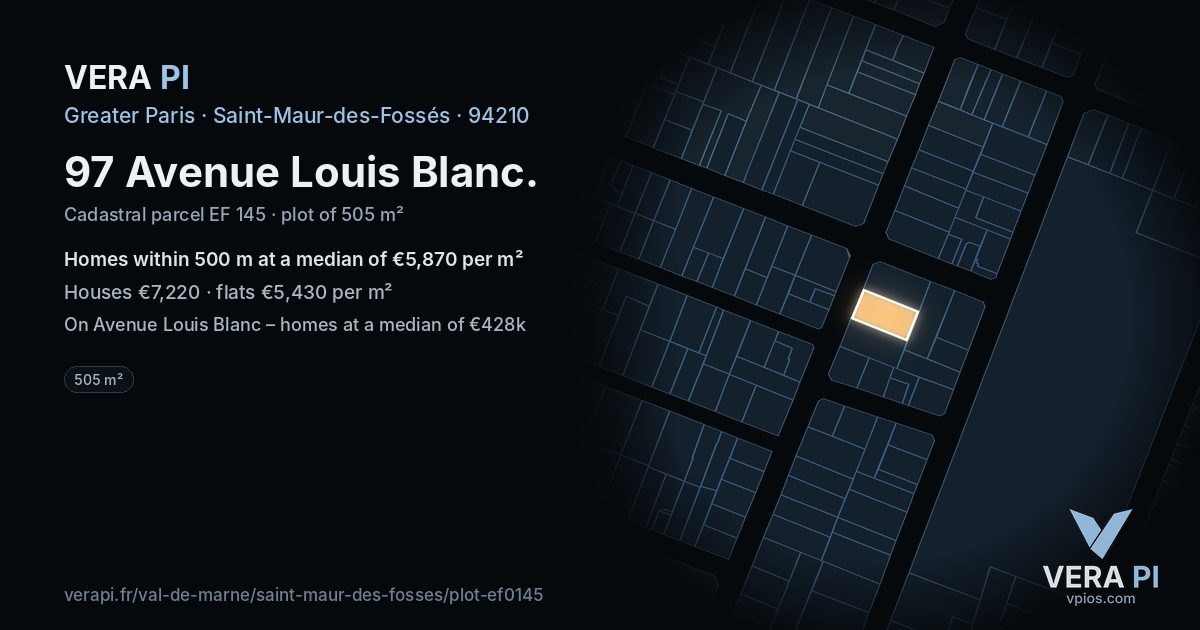97 Avenue Louis Blanc, Saint-Maur-des-Fossés at night – the plot lit, the parcels around coloured by the prices near them