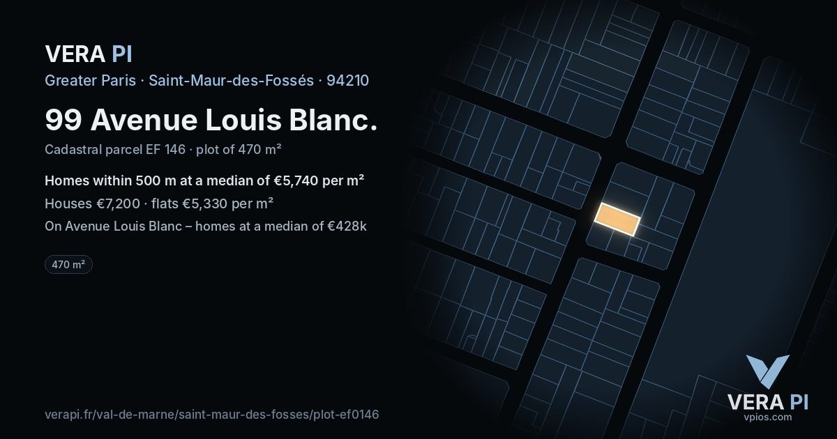 99 Avenue Louis Blanc, Saint-Maur-des-Fossés at night – the plot lit, the parcels around coloured by the prices near them