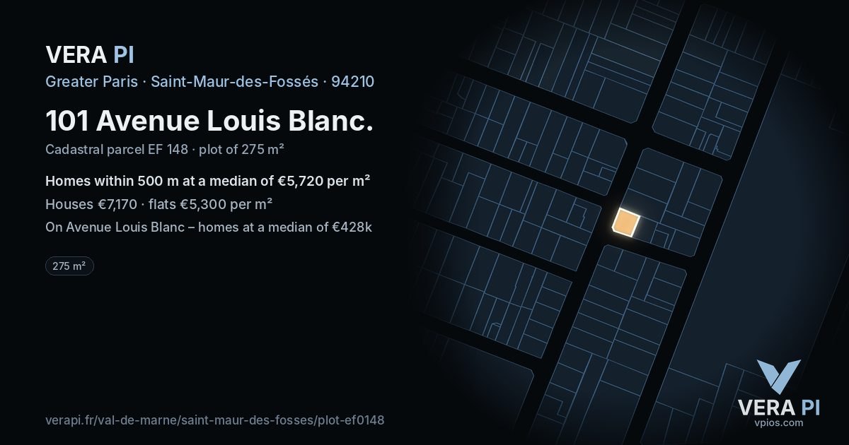 101 Avenue Louis Blanc, Saint-Maur-des-Fossés at night – the plot lit, the parcels around coloured by the prices near them
