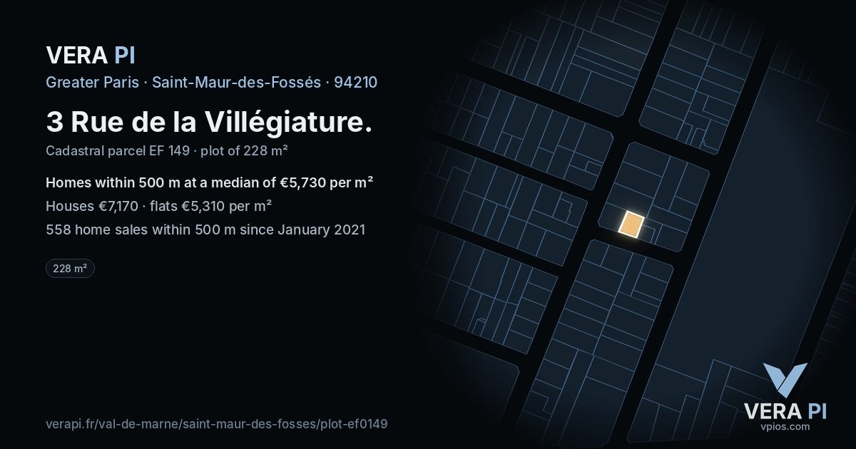 3 Rue de la Villégiature, Saint-Maur-des-Fossés at night – the plot lit, the parcels around coloured by the prices near them