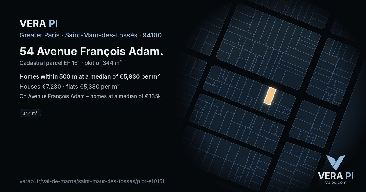 54 Avenue François Adam, Saint-Maur-des-Fossés at night – the plot lit, the parcels around coloured by the prices near them