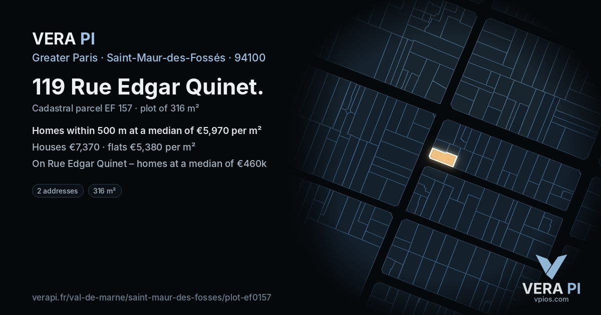 119 Rue Edgar Quinet, Saint-Maur-des-Fossés at night – the plot lit, the parcels around coloured by the prices near them