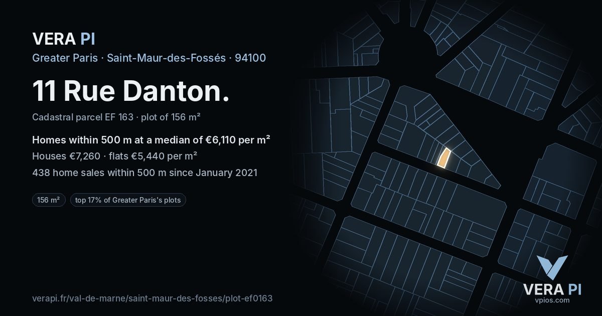 11 Rue Danton, Saint-Maur-des-Fossés at night – the plot lit, the parcels around coloured by the prices near them